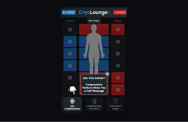 cgi rendering of the cryo digital display indicating how to change session type