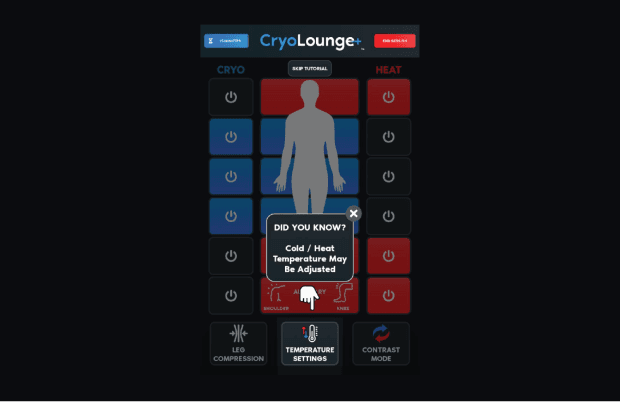 cgi rendering of the cryo digital display indicating how to adjust temperature 