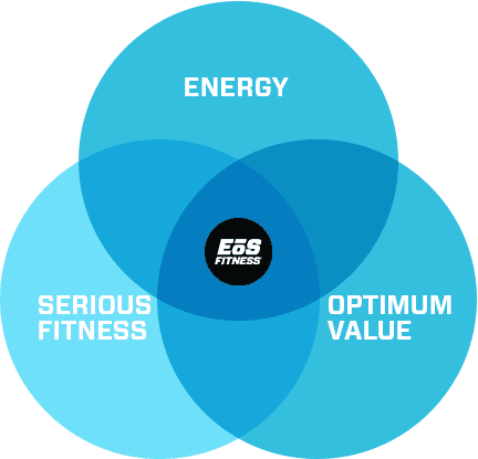 pie chart indicating that eos fitness combines energy optimum value and serious fitness