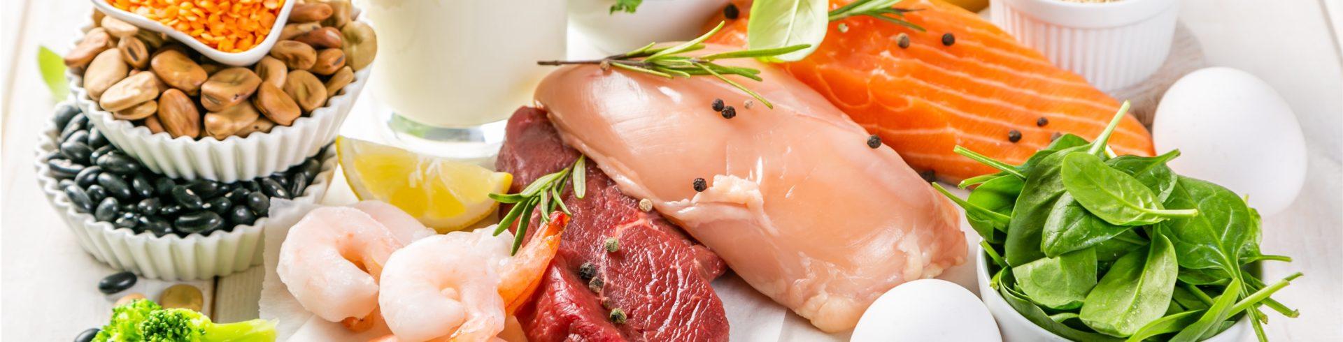 high protein foods laid out on a table